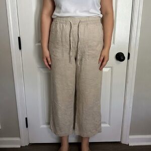 Gap Women’s Beige Linen Blend Wide Leg Cropped Pants - Size Large
